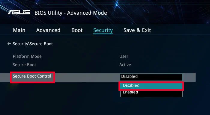 Disable UEFI Secure Boot on Asus laptop