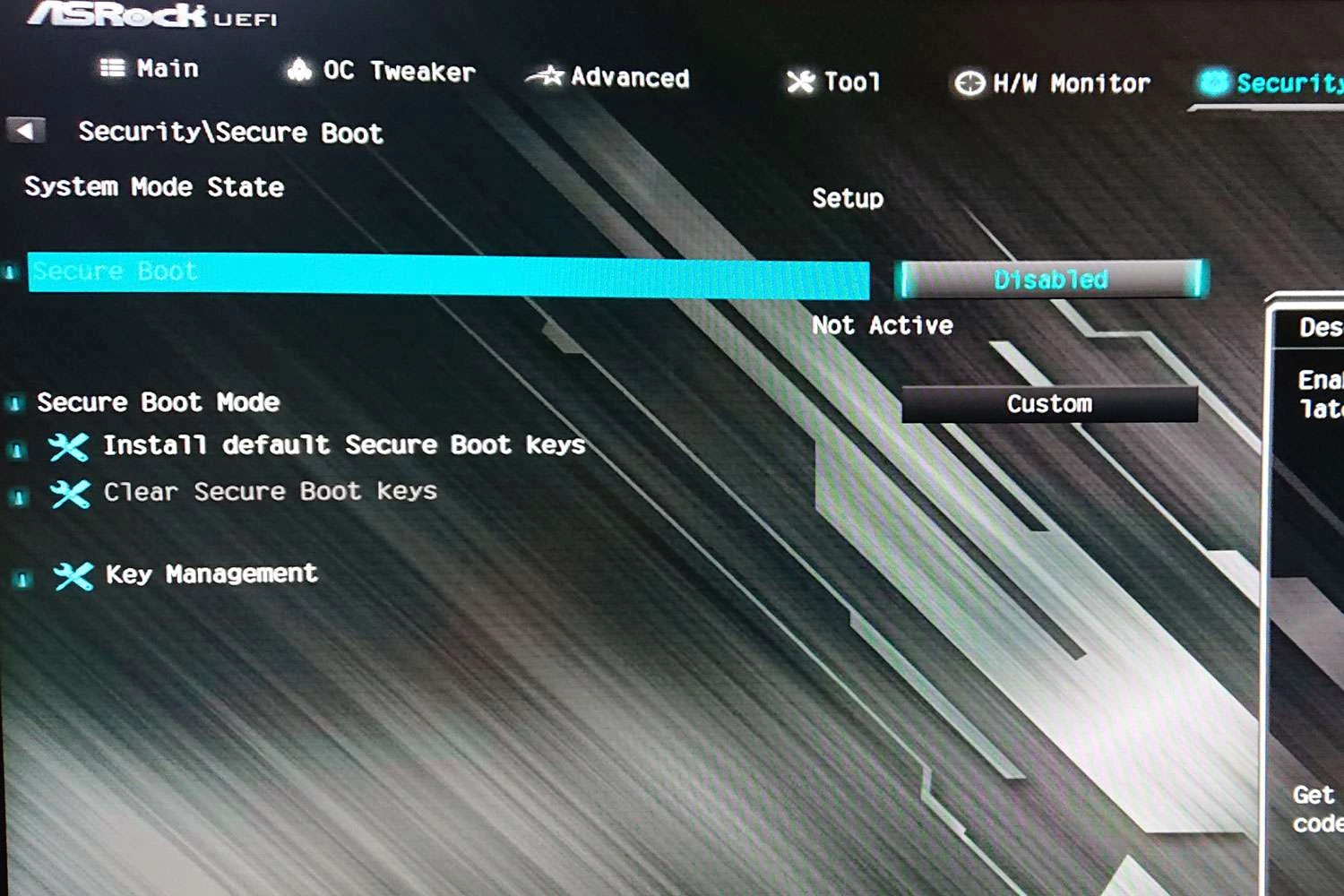 Disable Secure Boot on a Asrock PC