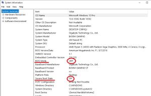 supported boot security information