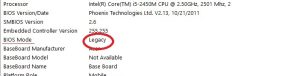 boot mode Legacy in bios