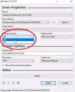 mbr and gpt standart in rufus