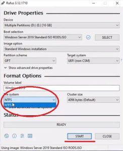 ntfs option in rufus